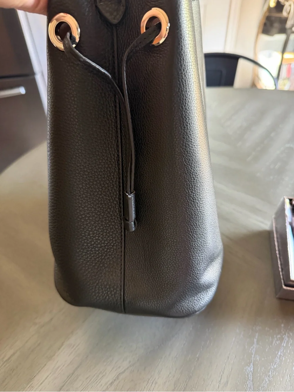 kate spade Black Pebbled Leather Bucket Shoulder Bag with Gold-Tone Accent bundl